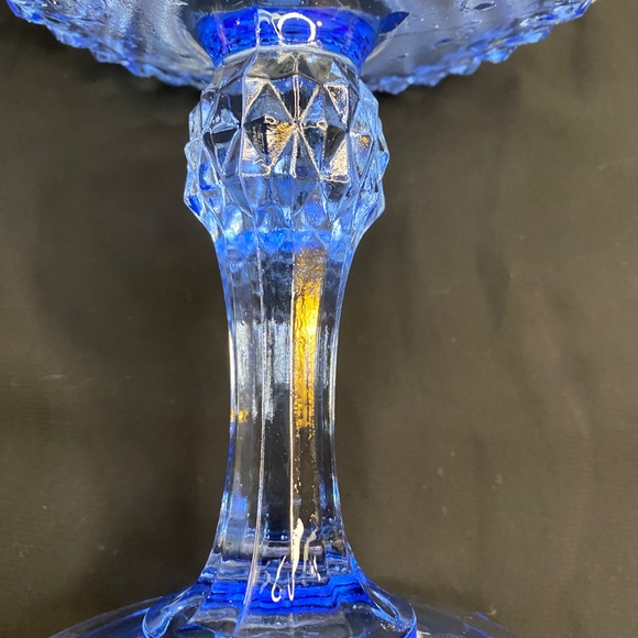 * Indiana Glass Diamond Point compote bowl in regal blue Candy Dish - Picture 3 of 5